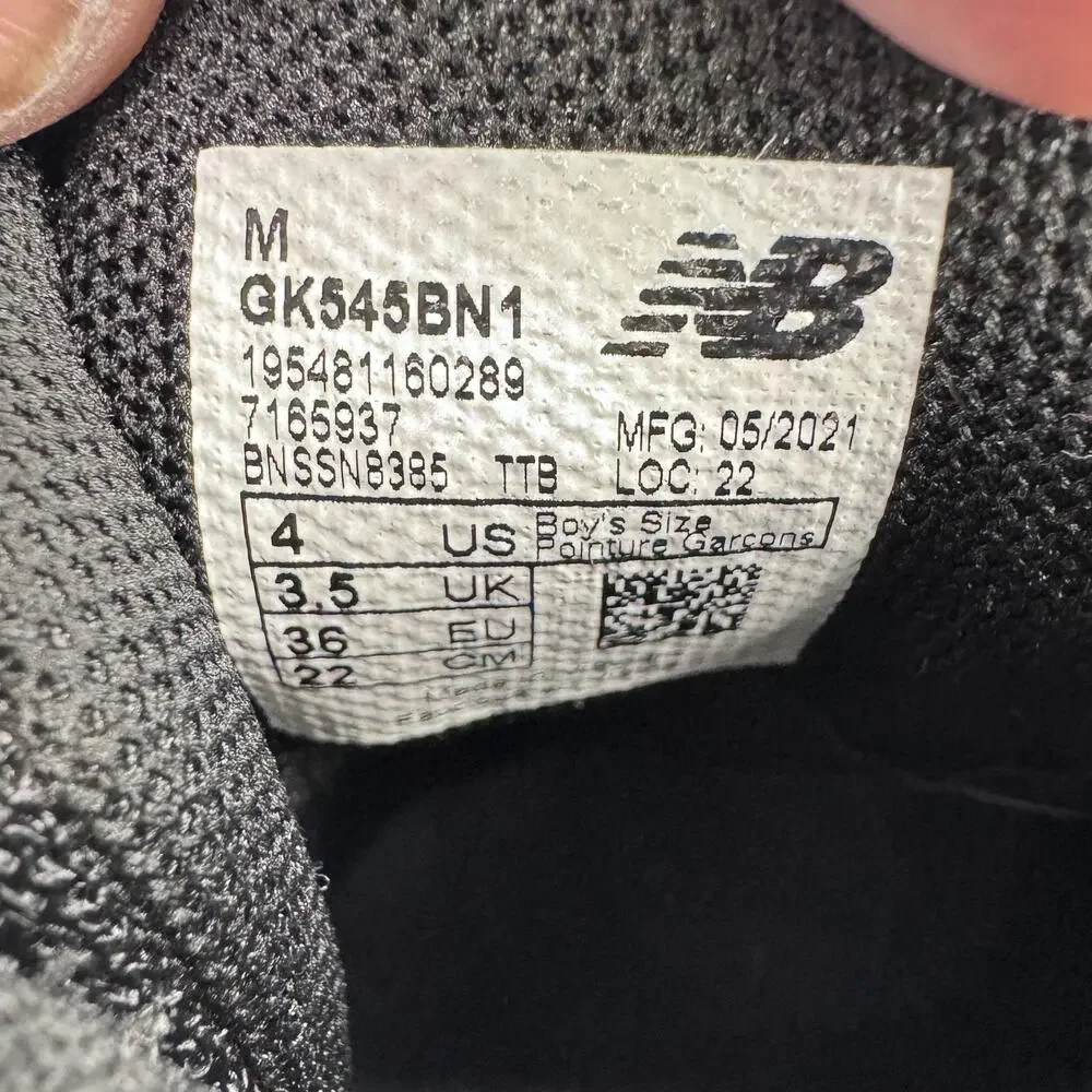 New Balance 545 DynaSoft Shoes Boys Size 4 Black Multi Running Sneakers GK545BN1